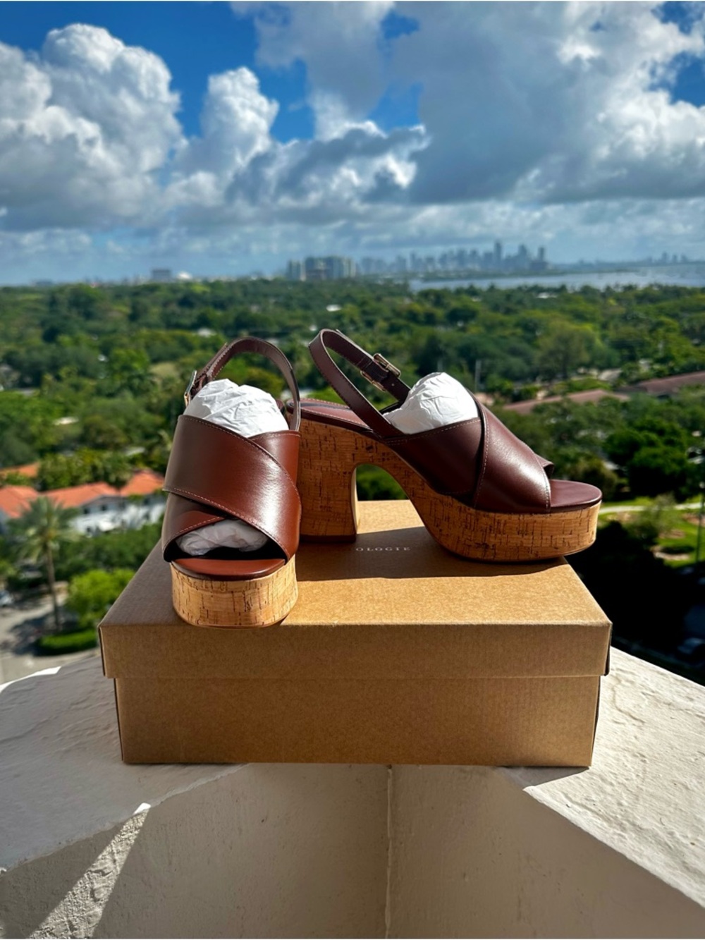 Anthropologie Brown Platform Sandals Cork Heel Slingback SZ 7-7.5 EU 38 NIB - Picture 9 of 10